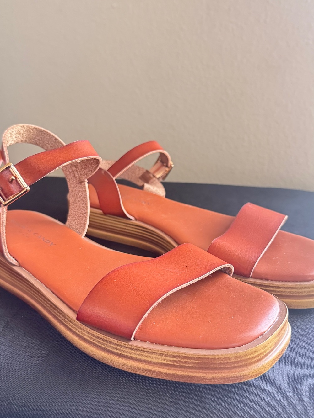 Rock & Candy Orange Leather Platform Sandals
